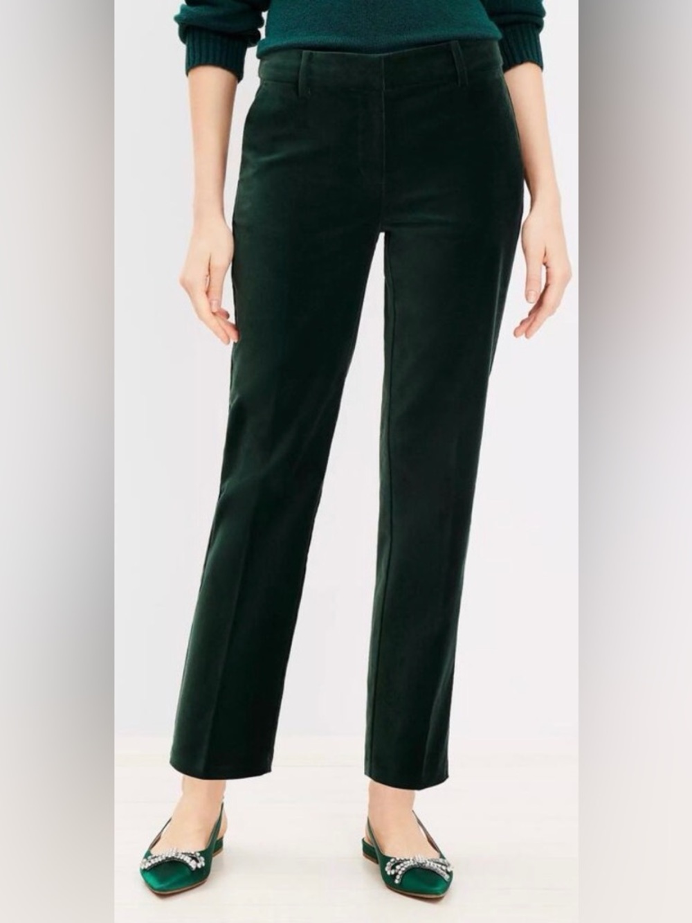 NWT LOFT Riviera Slim Women’s Dark Green Velvet Pants -Classic Straight, Size 10